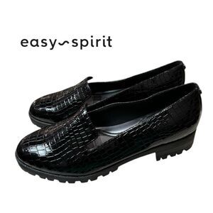 New Easy Spirit Geva Women's Slip-on Black Croc Loafers Flats 8